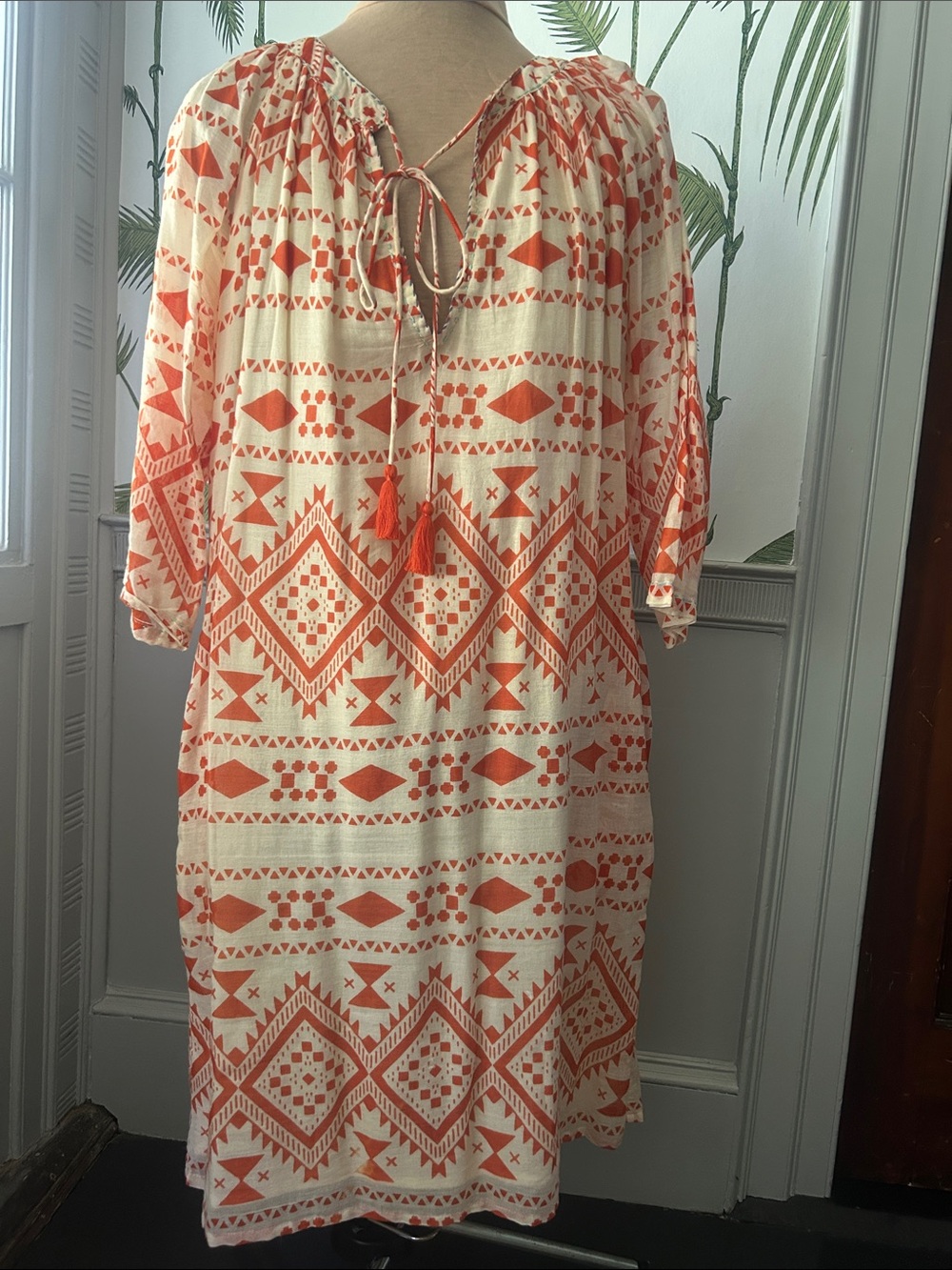 Bohemian Orange & Cream Printed Beach Dress